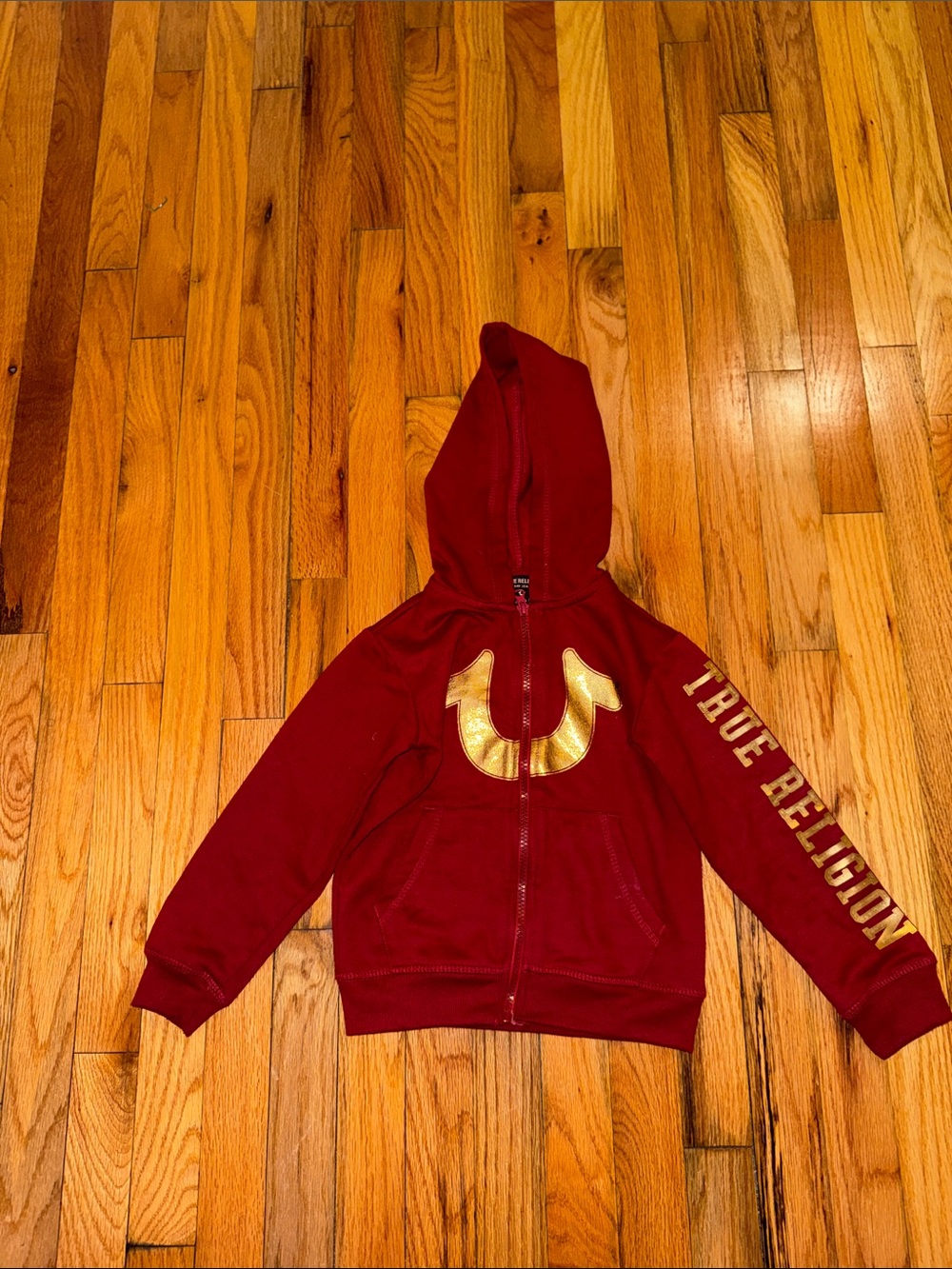 True Religion Kids Red Hooded Zip-Up with Gold Logo